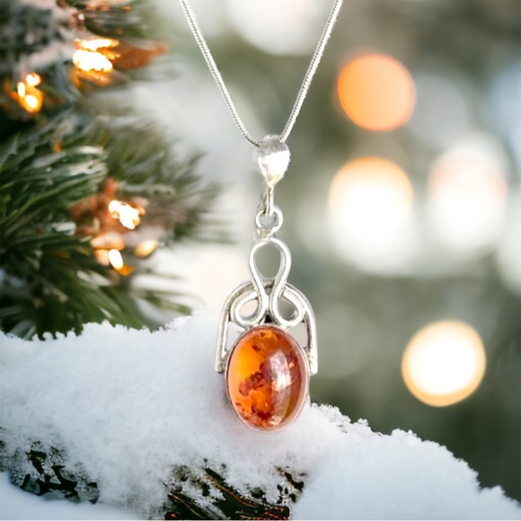 🌸Necklace🌸 925 sterling silver orange amber - Picture 2 of 11